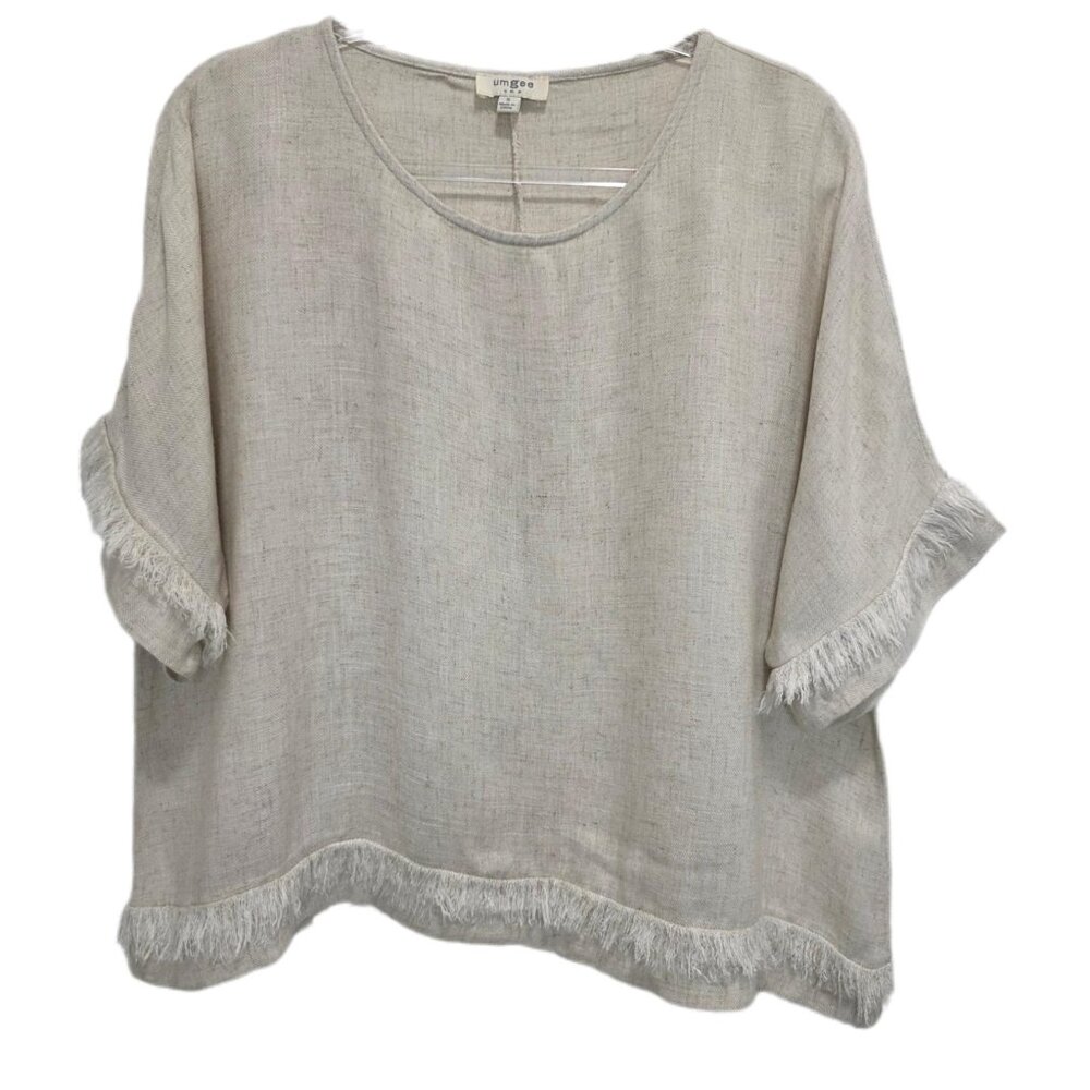 1299 Umgee USA Oversized Slouchy Short Sleeve Linen Top Sz.S Womens